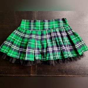 Green and Black Plaid Mini Skirt